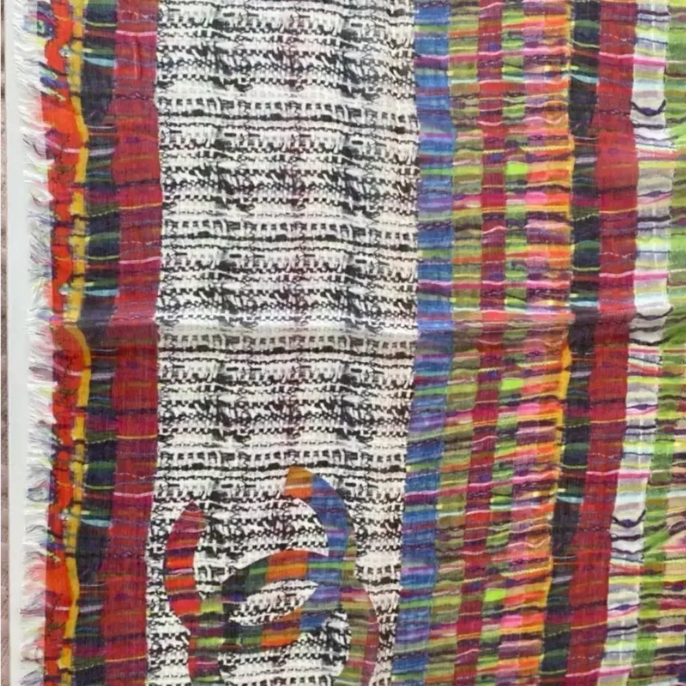 Auth Chanel Multicolor Cashmere Modal Silk Blend Striped Wrap Shawl Stole Scarf